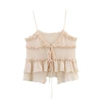 PB & ZA 2025 novedad de verano, top de punto con volantes franceses y cuello en V, ropa de mujer con tirantes dulces de temperamento simple - details 1