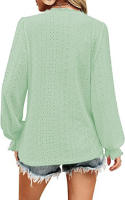 Camiseta con cuello en V para mujer Camisa superior de manga plisada informal hueca de otoño - details 8