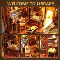 Libro de rompecabezas de madera 3D, casa de muñecas en miniatura, sujetalibros decorativo, artesanía de madera, pasatiempos, inserto de estantería, decoración de escritorio para el hogar, Alley - details 2