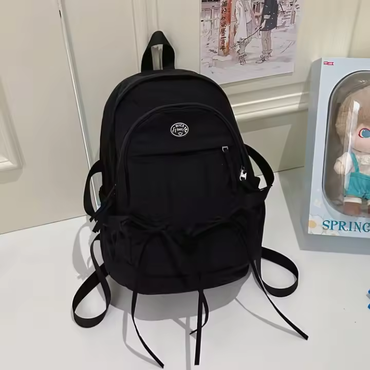 Bonita, mochila escolar, estilo nuevo, color liso, gran capacidad, para estudiantes, tela de nailon, informal, estilo coreano, mochila. - 1