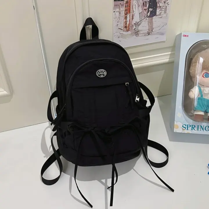 Bonita, mochila escolar, estilo nuevo, color liso, gran capacidad, para estudiantes, tela de nailon, informal, estilo coreano, mochila. - 1