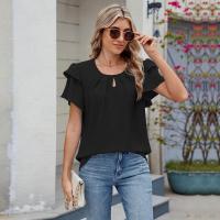 Tops elegantes de Color sólido para mujer, blusa holgada de manga corta, nueva camisa de gasa con cuello redondo para mujer - details 7