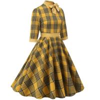 Vestido Midi de Cuello Alto con Lazo de Cuadros Retro Moda de Invierno para Mujeres Hepburn - details 5