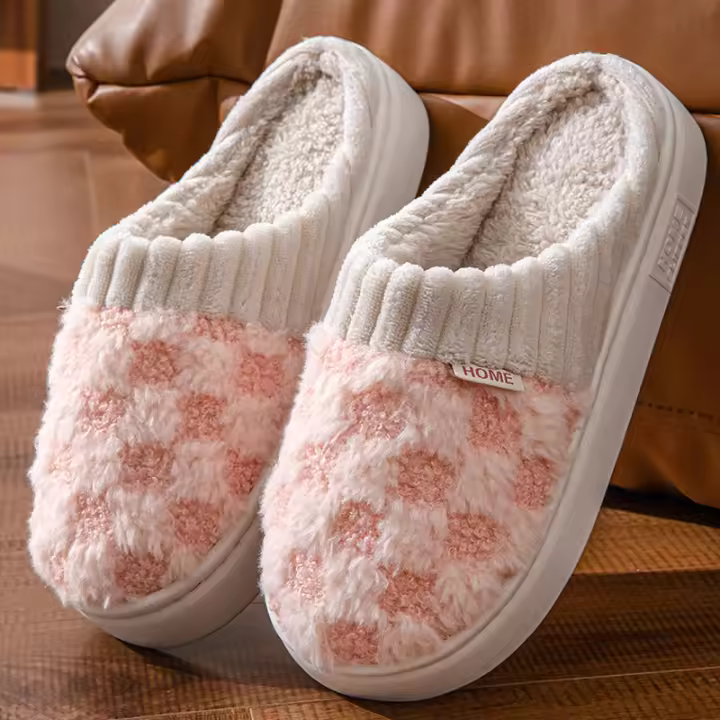 Interior y exterior hogar piso de madera otoño e invierno pana cálidas zapatillas de algodón - 1