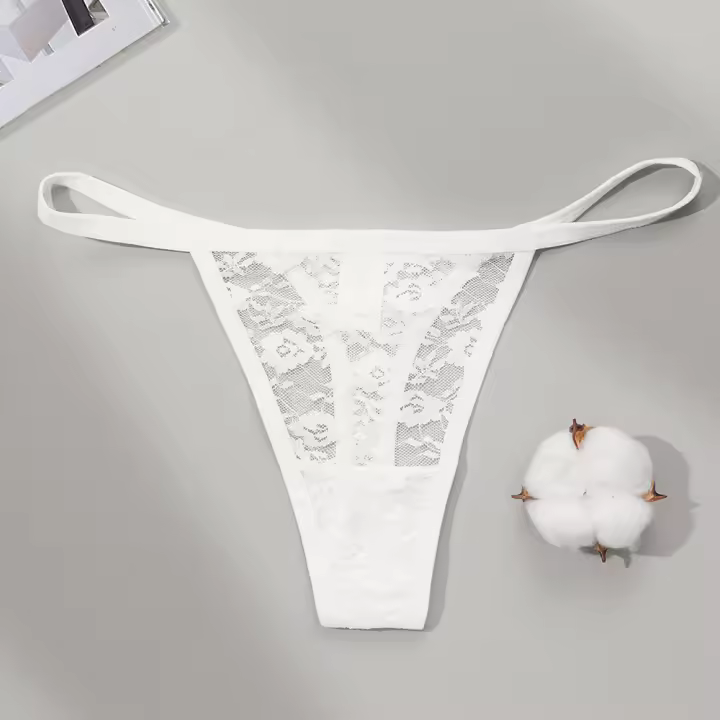 Tanga sexy de encaje Amazon transfronterizo de cintura baja europea y americana para mujer, ropa interior de comercio exterior de una cuerda para mujer, talla grande - 1