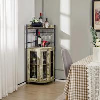 Armario de Esquina con Soporte de Copas, Mueble Bar con Puertas de Malla Metálica, Aparador de Vino con Estante Ajustable, Botellero Esquinero para Cocina, Comedor, 48 x 48 x 130 cm (Marrón) - details 8