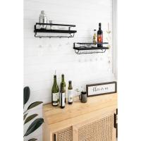 Juego de 2 estantes de Madera rústica para Botellas de Vino con suspensión de Vasos, diseño de Plantas Modernas con Soporte de Almacenamiento para exhibición de Vino, para Cocina, Comedor, Bar - details 16