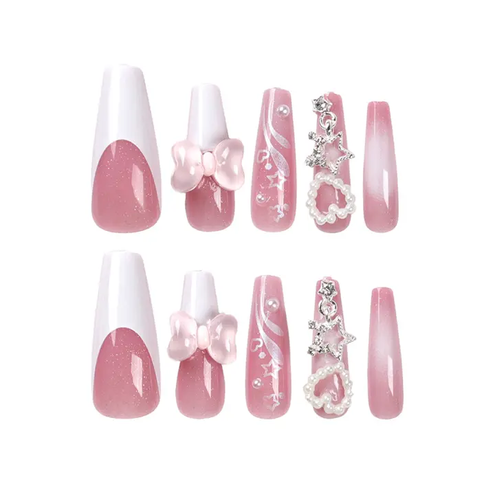 Mujeres falsas ultralargas, decoración de diamantes de imitación, uñas artificiales de resina para la vida diaria, uso diario - 1