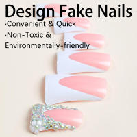 Uñas artificiales con diamantes de imitación, diseño de punta blanca francesa con arte desnudo - details 6