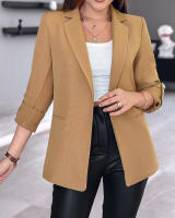 Chaqueta elegante de manga larga para mujer, traje de Color sólido, cuello, otoño - details 16