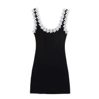 TRAFZA-vestido ajustado sexi de verano para mujer, vestido liso con cuello cuadrado, sin mangas, Espalda descubierta, decoración floral, vestidos de moda para mujer en 2 colores - details 4