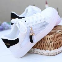 Zapatillas deportivas transpirables para mujer, zapatos informales de malla plana, color blanco, para estudiantes - details 3