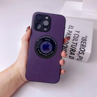 Magsafe-Funda de cuero con textura para iPhone, Protector de lente magnético con orificio para logotipo, para iPhone 15, 14, 13, 12, 11 Pro Max Plus - details 15