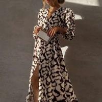 Vestido elegante con estampado plisado y cuello en V para mujer, traje largo de oficina para boda, primavera y verano, A-e, bohemio, 2024 - details 7
