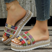 Sandalias de plataforma gruesa para mujer, alpargatas, chanclas, talla grande, color rojo, 43, 42, 41, 40 - details 1