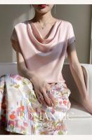 Camisetas de Seda para Mujer Cuello Redondo, Manga Corta, Color Sólido, Top Suelto, Jersey 5XL - details 6