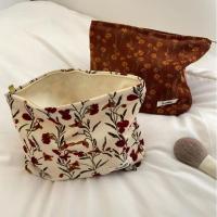 Bolsa de Maquillaje de Pana Retro con Estampado de Flor Ideal para Viajes Organizador de Cosméticos - details 10