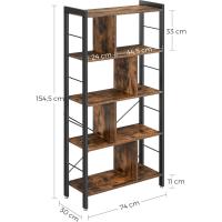 Estantería de Almacenamiento de 5 Niveles, Organizador de Oficina de Estudio, con Compartimentos, para Salón, Estilo Industrial, Marrón Rústico y Negro - details 2