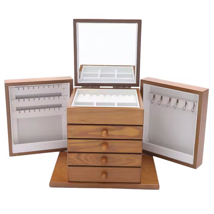 Caja de joyería vintage de 5 capas para mujer, organizador de madera, caja para relojes, collares, anillos para novia - 1