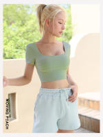 Top Corto Deportivo para Mujeres MOVING PEACH con Mangas Cortas y Cuello Cuadrado para Yoga y Estiramiento Secado Rápido Suave y Detalles de Pliegues - details 10