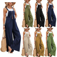 Mono informal de verano sin mangas con pernera ancha para mujer, pantalones de color liso con peto, mono culotte con bolsillos - details 4