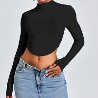 Top de entrenamiento de manga larga para mujer, diseño con orificio para el pulgar, Top de cuello alto con corte deportivo ajustado - details 1