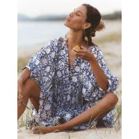 Vestido corto de vacaciones de playa de rayón informal suelto con lazo floral para mujer de moda de verano - details 20