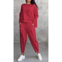 Nuevo Conjunto de manga de cuello redondo de Color sólido para mujer con pantalones largos - details 7