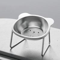 Cuenco de acero inoxidable inclinado de 15 grados para gatos, cuenco de agua elevado antivuelco desmontable, protección del cuello antivuelco - details 10