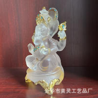 Baúl transparente, adorno de Dios de la riqueza, decoración del hogar artesanal de resina india Fotai, estatua de cabeza de elefante - details 4
