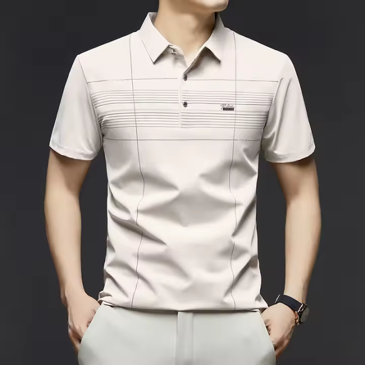 Camisa polo de verano, camiseta informal de manga corta a la moda, camiseta holgada con solapa versátil de seda helada, estilo masculino - 1