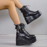 Dropshipping logo estilo gótico tacones súper altos tobillo zapatos de mujer botas con cordones - details 7