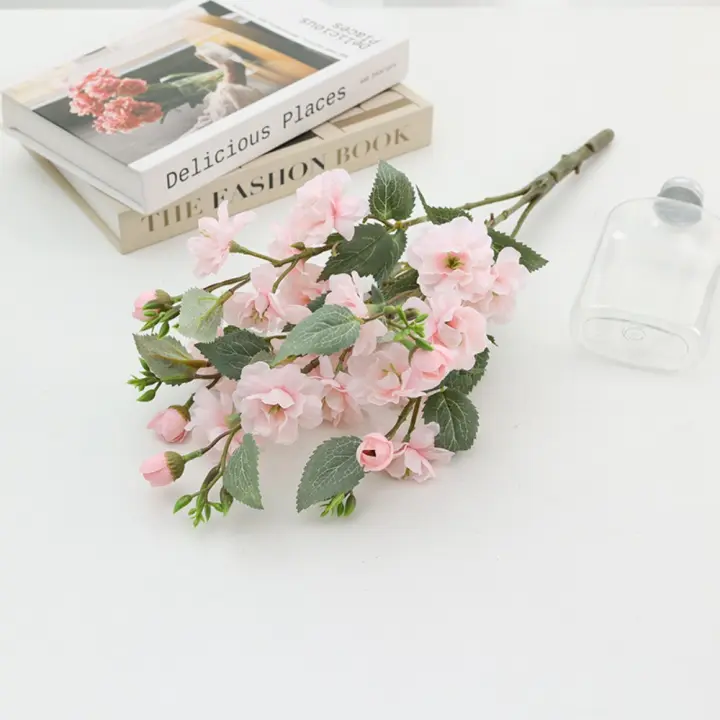 5 cabezas de rosas artificiales, flores elegantes, ramo de rosas de seda de tacto Real, plantas falsas de plástico hechas a mano, decoración de jardín al aire libre - 1