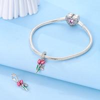 -Colgante de Plata de Ley 925 para mujer, dije de mariposa de tulipán rosa, compatible con Pulsera Original, collar, joyería de lujo, regalos - details 2