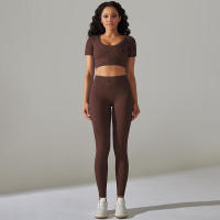 Conjunto de Yoga sin Costuras Leggings de Cintura Alta Top de Manga Corta Top Corto - details 6