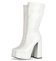 Botas de longitud media para mujer, con plataforma impermeable, tacón grueso, cremallera lateral, botas de moda de charol, Otoño/Invierno 2025 - details 27