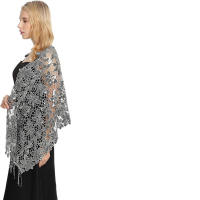 Mantón de mujer con lentejuelas, mantón elegante con patrón de flecos de encaje, camisa roja de honor vintage, vestido, fiesta - details 2