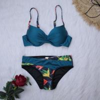Conjunto de Bikini con Push-up para mujer, bañador Sexy, traje de baño para mujer, Bikini con cuello Halter, ropa de playa con estampado de hojas 2023 - details 5