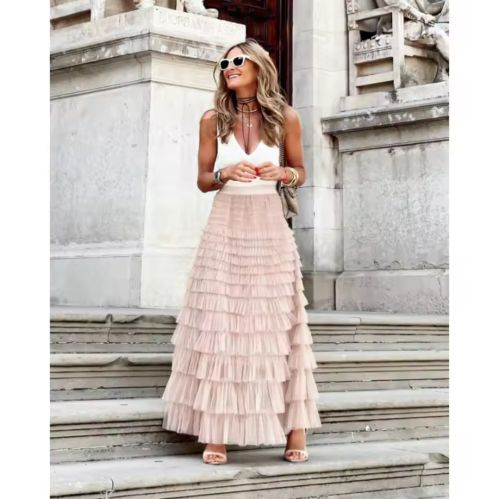 Falda Larga de Encaje de Estilo Bohemio de Cintura Alta para Mujeres Houzhou - 1