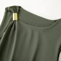 Vestido largo asimétrico de metal con cuello de moda de verano para mujer sin mangas - details 12