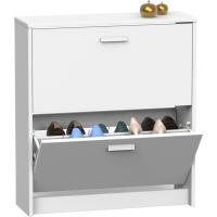 Zapatero Recibidor Mueble Auxiliar Estrecho 2 Puertas para Entrada Blanco, 12 Pares de Zapatos, 82x74x25cm, Colección Tibet - details 0