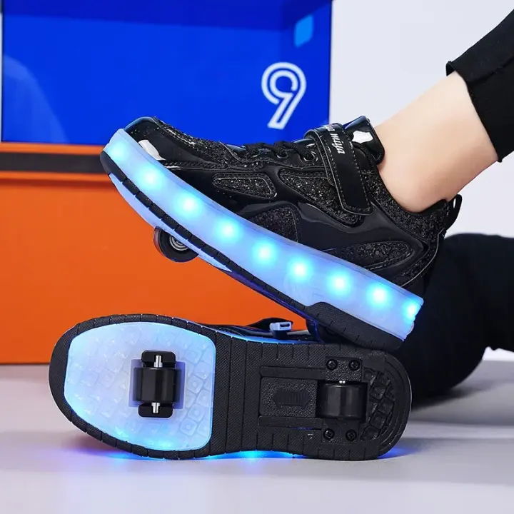 Zapatos de patín de 2 ruedas para mujer, zapatos de tendencia para niña con LED retráctil, zapatillas informales de doble propósito con ruedas - 1