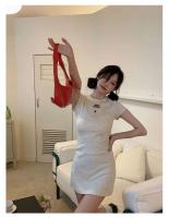 Elegante Vestido de Algodón Puro con Bordado de Letras Chic de Verano Cuello Redondo Delgado, Manga Corta Versátil, Color Sólido, Moda para Mujeres - details 6