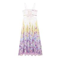 BUNO-Vestido estampado de tirantes con personalidad a la moda de verano para mujer, falda larga sin mangas con cordones y espalda descubierta - details 2