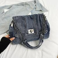 Bolso de hombro, bolso de lona vaquero, estilo callejero, cadena de Metal, bolso Vintage, Color sólido, gran capacidad, bolso cruzado sólido para estudiantes - details 3