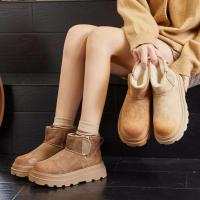 Botas de nieve hasta la rodilla con suela gruesa para mujer, estilo formal de cuero floral, popular felpa baja cálida para invierno - details 3