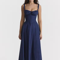2025 primavera nueva ropa de mujer europea y americana impresa floral francesa sin espalda vestido dividido con tirantes delgados - details 4