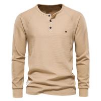 Camiseta AIOPESON Waffle Henley para hombre, camisetas básicas transpirables de manga larga para hombre, camisetas nuevas de otoño de Color sólido para hombre - details 8