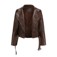 Abrigo corto de motociclista de piel sintética para mujer, chaqueta de manga larga con cremallera, ropa de otoño - details 43