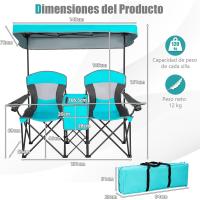 Sillas de Camping Plegables, Silla Plegable Portátil Doble con Bolsa de Transporte Refrigeradora, Silla de Picnic de 2 Asientos para Exteriores con Mesa y Dosel Desmontable (Azul) - details 20